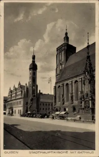 Ak Guben in der Niederlausitz,  Stadthauptkirche, Rathaus,  