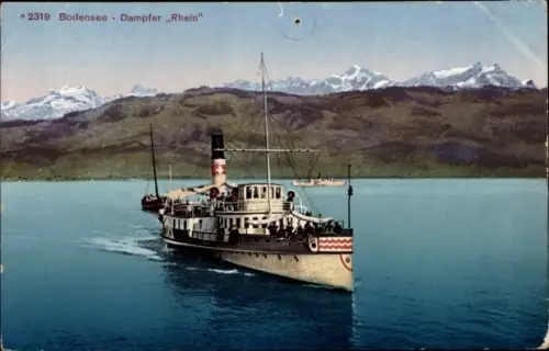 Ak Bodensee, Salondampfer Rhein, Gebirge