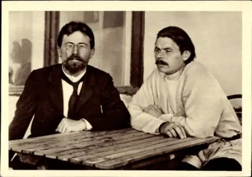 Ak Schriftsteller Maxim Gorki und Anton Pawlowitsch Tschechow, Jalta 1900