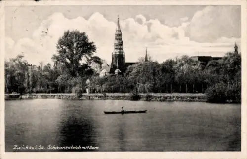 Ak Zwickau in Sachsen, Schwanenteich, Dom