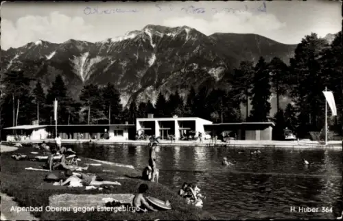 Ak Oberau in Oberbayern, Partie im Alpenbad, Blick gegen Estergebirge