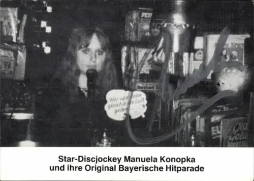 Autogrammkarte Schauspielerin, Moderatorin, Star Diskjockey Manuela Konopka, Portrait, Autogramm
