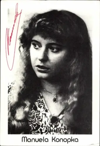 Autogrammkarte Schauspielerin, Moderatorin, Star Diskjockey Manuela Konopka, Portrait, Autogramm