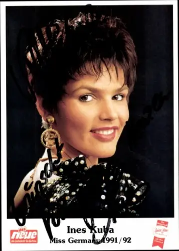 Autogrammkarte Moderatorin Ines Kuba, Portrait, Autogramm