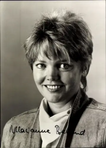 Autogrammkarte Moderatorin Marianne Beland, Portrait, Autogramm