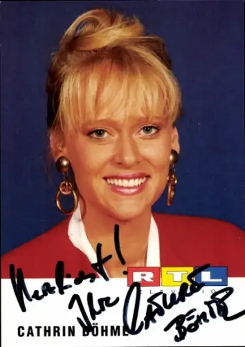 Autogrammkarte Moderatorin Cathrin Böhme, Portrait, Autogramm