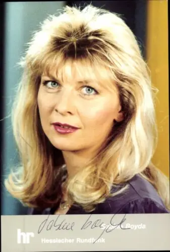 Autogrammkarte Moderatorin Sabine Boyda, Portrait, Autogramm