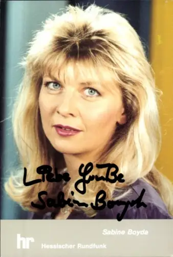 Autogrammkarte Moderatorin Sabine Boyda, Portrait, Autogramm