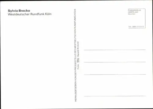 Autogrammkarte Moderatorin Sylvia Brecko, Portrait, Autogramm