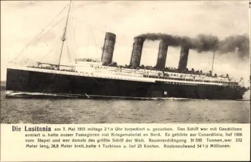 Ak Passagierdampfer RMS Lusitania, Cunard Line