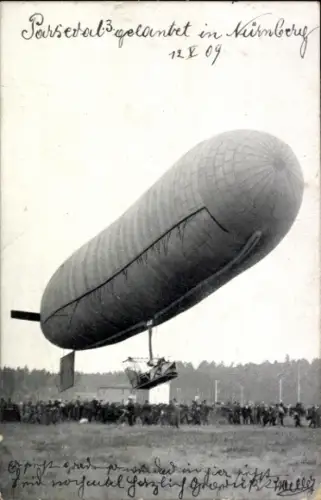 Ak Nürnberg in Mittelfranken, Parseval 3, Zeppelin, Landung 1909