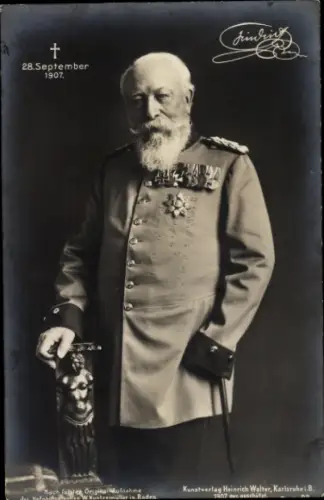 Ak Großherzog Friedrich von Baden, Standportrait, Uniform, Orden