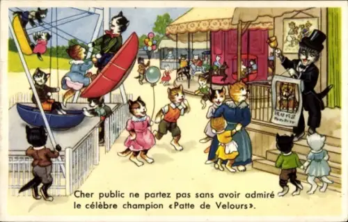 Ak Kirmes, vermenschlichte Katzen, Patte de Velours