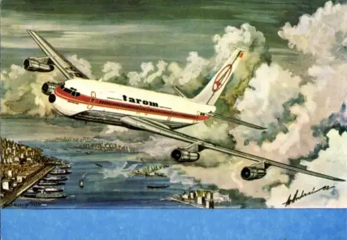 Künstler Ak Andrei, M., Tarom, Boeing 707, Flugzeug
