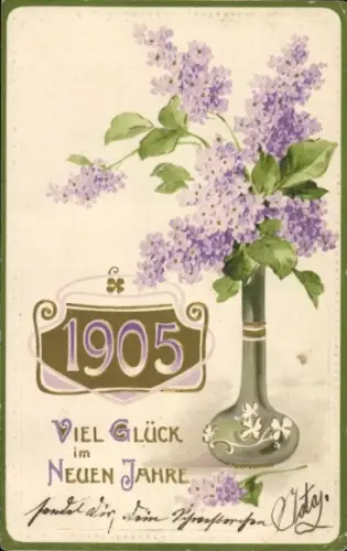 Präge Ak Glückwunsch Neujahr, Jahreszahl 1905, Blumen