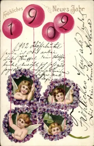 Litho Glückwunsch Neujahr, Jahreszahl 1902, Engel