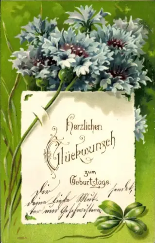Litho Glückwunsch Geburtstag, Blumen