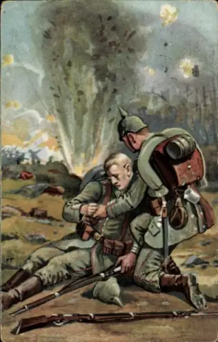 Ak Auf Posten, Schlachtfeld, verwundeter Soldat
