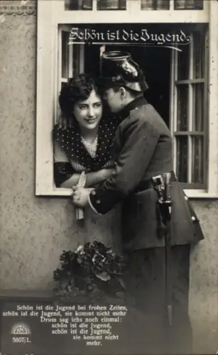 Ak Schön ist die Jugend, Soldat mit Frau