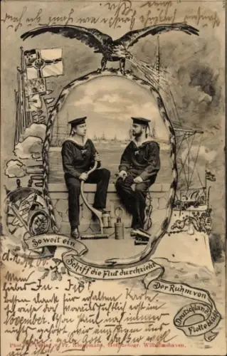 Ak So weit ein Schiff die Flut durchzieht, Der Ruhm von Deutschlands-Flotte blüht