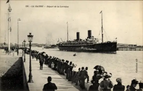 Ak Le Havre, Paquebot La Lorraine, CGT French Lines, Depart