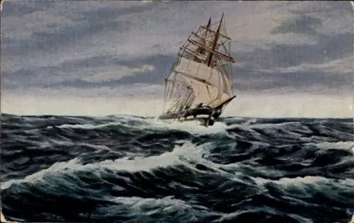 Künstler Ak Segelschiff in stürmischer See, Seepanorama
