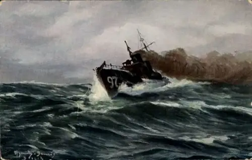 Künstler Ak Deutsches Kriegsschiff, 97