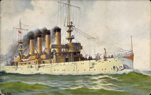Künstler Ak Rave, Chr., Marinegalerie Nr 77, US Amerikanischer Panzerkreuzer Charleston, 1904