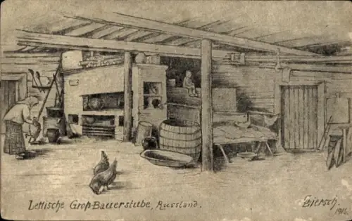 Künstler Ak Liersch, Russland, Lettische Groß-Bauerstube