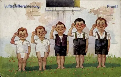 Künstler Ak Die Luftschifferabteilung, Front, Kinder salutieren