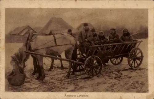 Ak Polnische Landleute, Pferdegespann