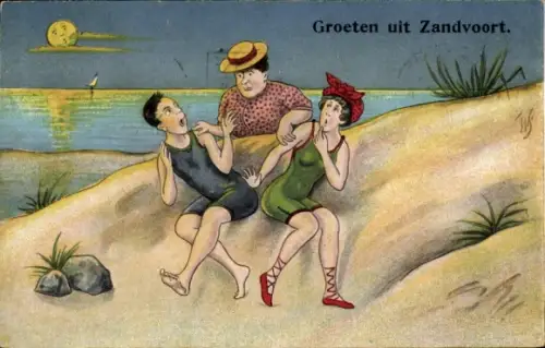 Künstler Ak Scheuermann, Willi, Zandvoort Nordholland Niederlande, Liebespaar am Strand