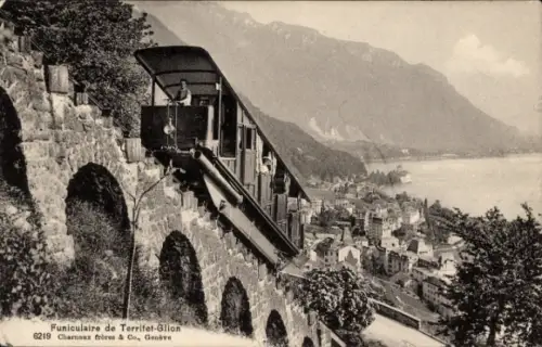 Ak Glion Montreux Kanton Waadt, Funiculaire de Territet Glion, Bergbahn, Ort