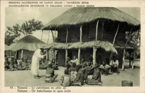 CPA Kiniama RD Congo Zaïre, Le catéchisme en plein air