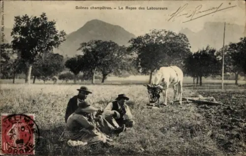 CPA Scènes champêtres, Le Repas des Laboureurs
