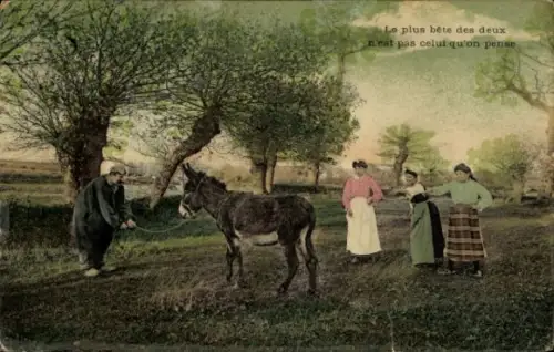 Ak Frankreich, Bauern mit Esel