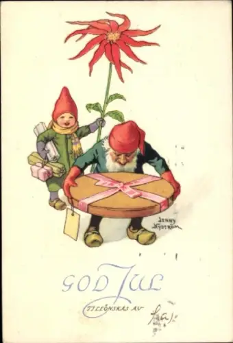 Künstler Ak Nyström, Jenny, Frohe Weihnachten, Zwerg mit Geschenk, Kind, Weihnachtsstern