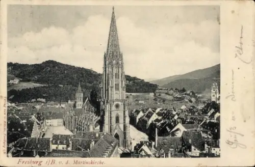 Ak Freiburg im Breisgau,  Martinskirche, Stadtansicht,  von G. Robeke