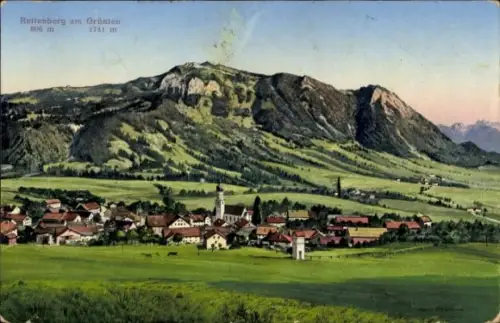 Ak Rettenberg im Allgäu, Rettenberg am Grünten, Berge, Dorfansicht, 