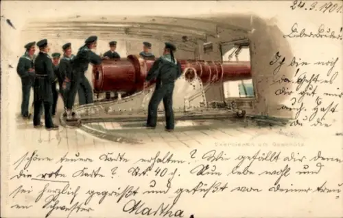 Künstler Litho Bohrdt, Hans, Exerzieren am Geschütz, Deutsche Seeleute
