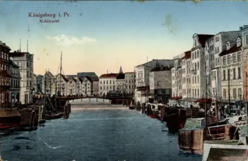 Ak Kaliningrad Königsberg Ostpreußen, Kanalansicht, Häuser, Boote,  Kohlmarkt