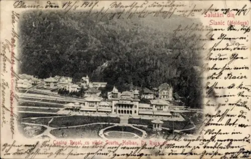 Ak Slănic Moldova Moldenmarkt Slanik Rumänien, Landschaft mit Casino Regal, viele Bäume, Hotel, G