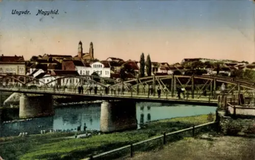 Ak Uschhorod Ungvár Ungwar Ukraine, Stadtansicht, Brücke