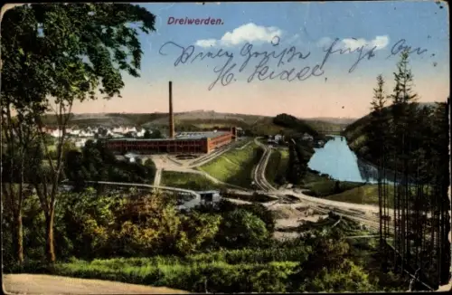 Ak Schönborn Dreiwerden Rossau, Blick zum Ort mit Fabrik, Panorama