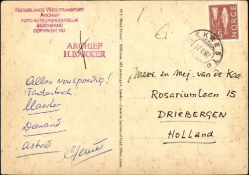 Ak Fährschiff MS Black Prince, London Canaries Service, Fred. Olsen Lines