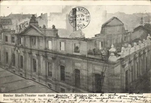 Ak Basel Stadt Schweiz, Stadtheater nach dem Brand am 7. Oktober 1904