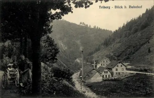Ak Triberg im Schwarzwald, Teilansicht beim Bahnhof