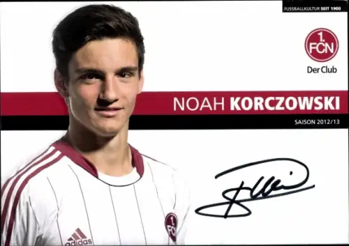 Autogrammkarte Fußballer Noah Korczowski, 1. FC Nürnberg, Autogramm
