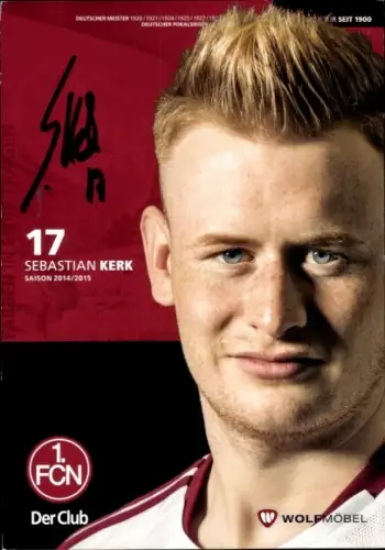 Autogrammkarte Fußballer Sebastian Kerk, 1. FC Nürnberg, Autogramm