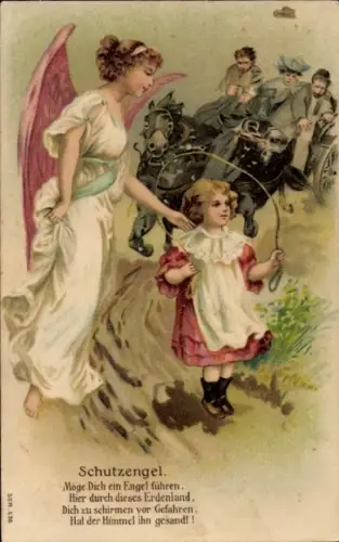 Präge Ak Schutzengel, Mädchen mit Springseil